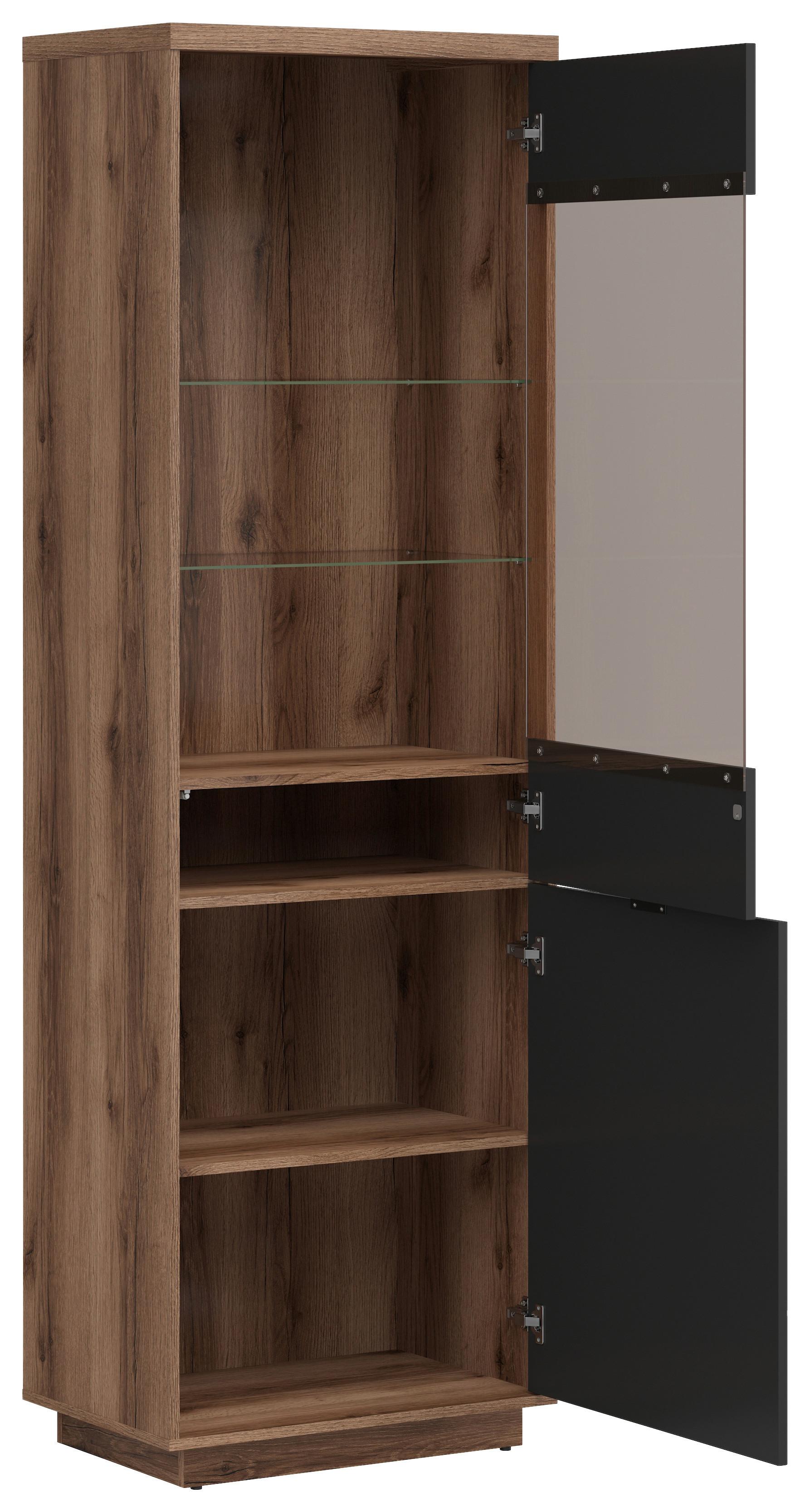 WITRYNA FORN GLASS-DOOR CABINET - kolor dębowy/czarny, Design, materiał drewnopochodny/tworzywo sztuczne (64/200,5/42,5cm)