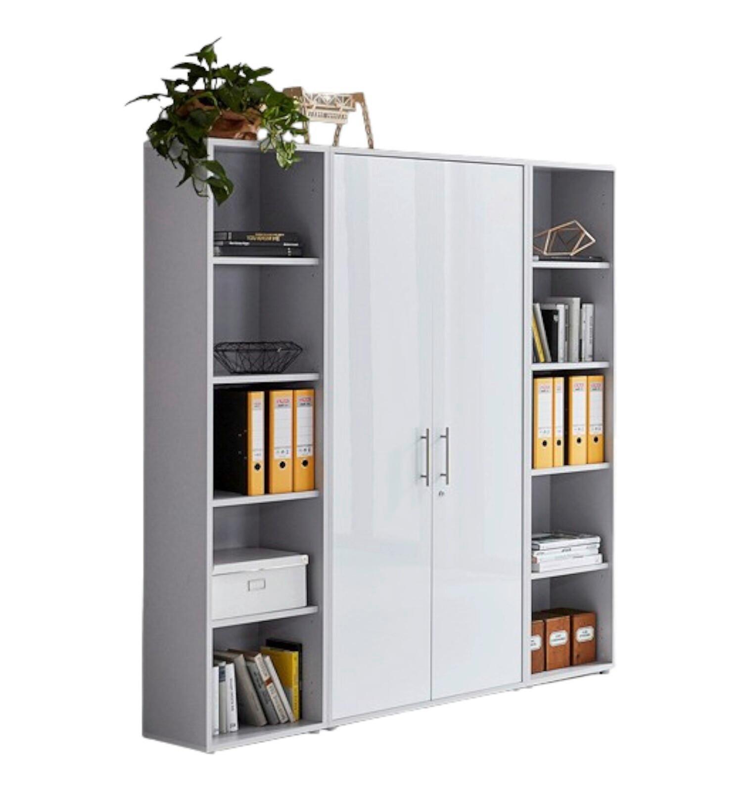 Aktenschrank Office Edition Sw Set 3 hoch Grau/Weiß - Weiß Hochglanz/Grau, MODERN, Holzwerkstoff (173/186/33cm) - MID.YOU