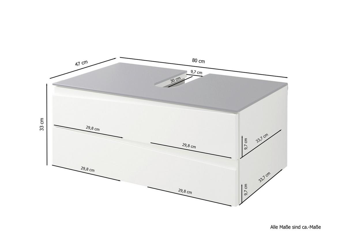 Waschbeckenunterschrank Shape ca. 80x33x47cm Weiß/Grau - Weiß Hochglanz/Grau, MODERN, Glas/Holzwerkstoff (80/33/47cm) - MID.YOU