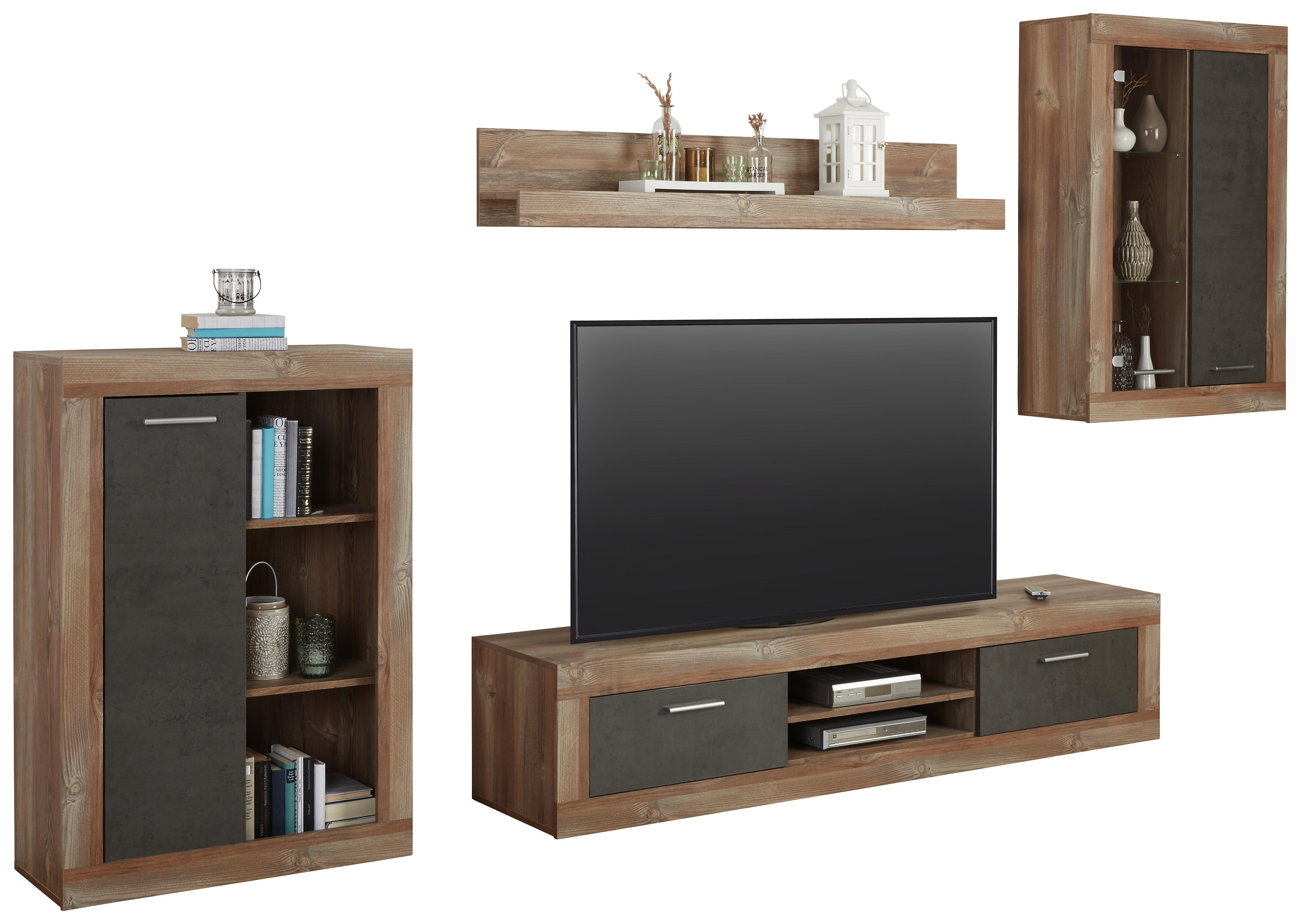 Wohnwand In Grau Und Kieferfarbe Online Bestellen