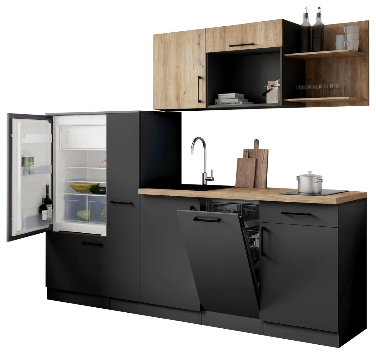 Küchenblock Oliver m. Geräten Grau - Eiche Artisan/Grau, Trend, Holzwerkstoff/Metall (235cm) - Respekta