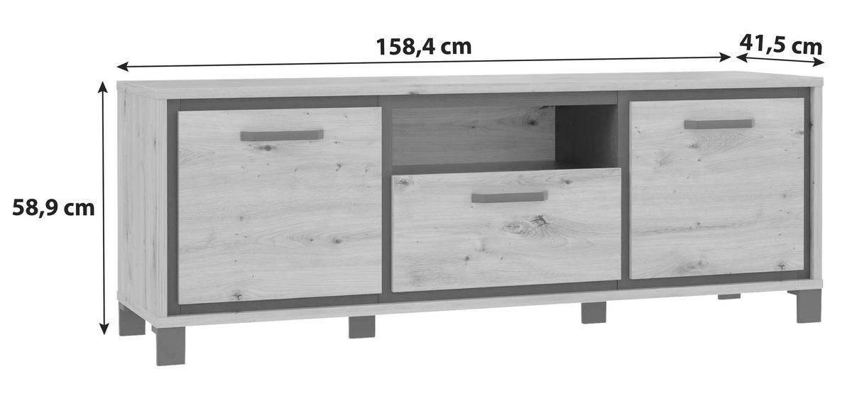 Unterschrank "Trondheim" , Schwarz, Eiche - Eichefarben/Schwarz, Basics, Holzwerkstoff/Kunststoff (158,4/58,9/41,5cm) - Livetastic