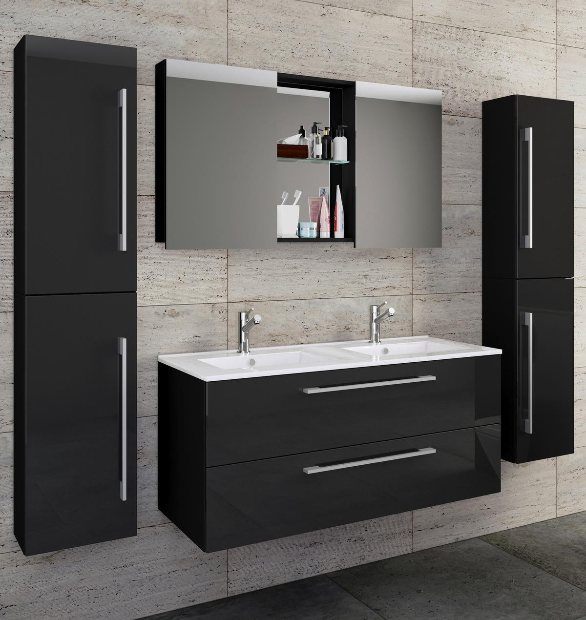 Badezimmer Budasi 5-tlg. ca. 178 cm Schwarz - Schwarz/Alufarben, MODERN, Keramik/Holzwerkstoff (178cm) - MID.YOU