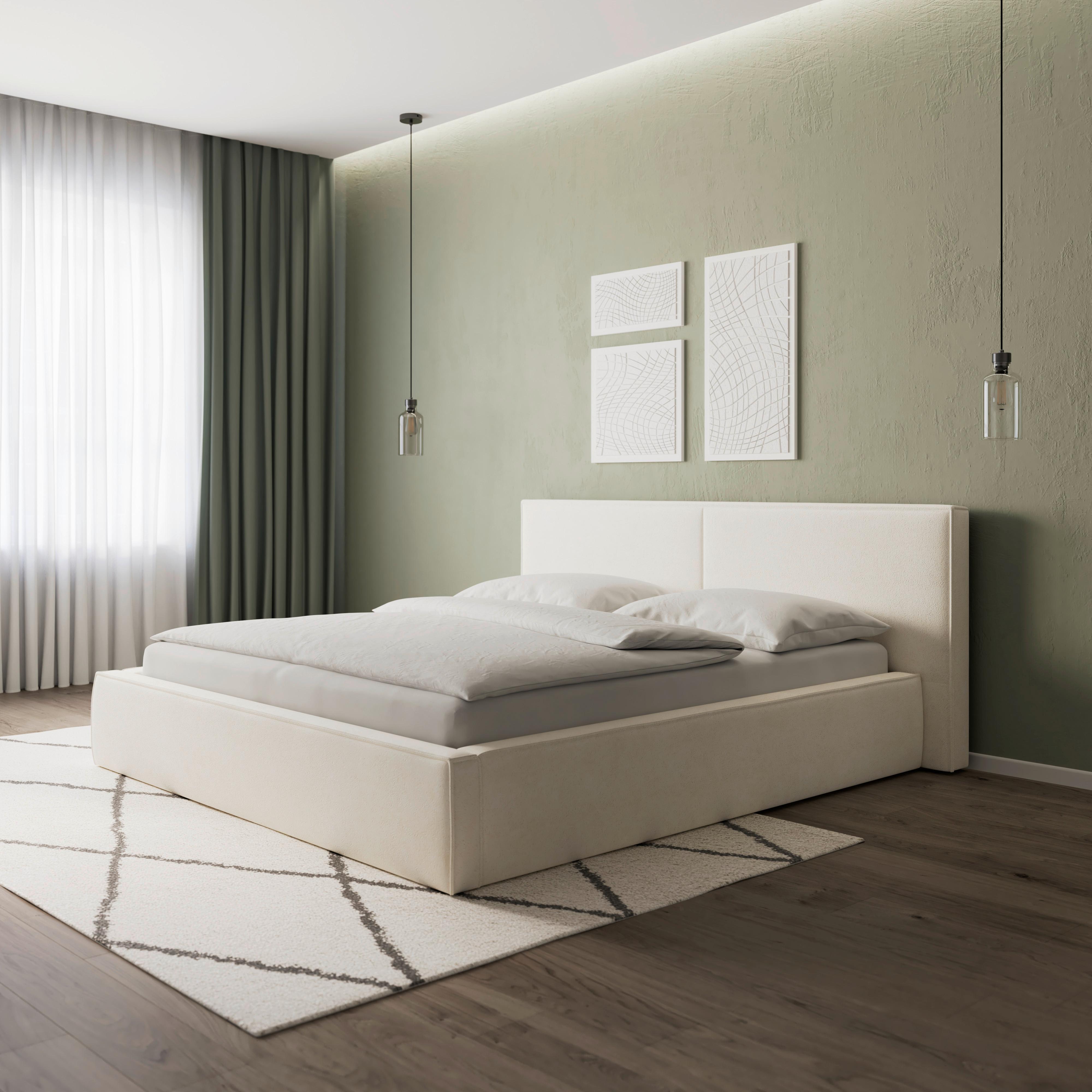Oblazinjena Postelja Serena, 180x200, Bela - črna/krem barve, Moderno, kovina/umetna masa (180/200cm) - Bessagi Home