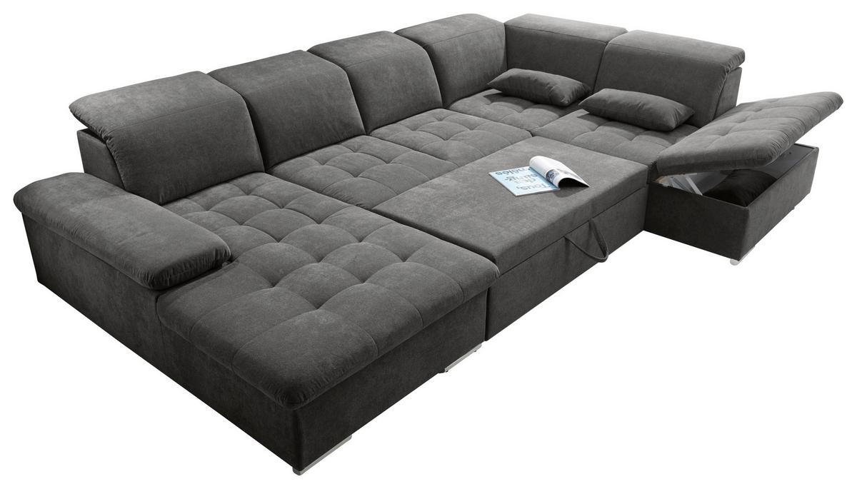 Wohnlandschaft Wayne U inkl. Kissen Dunkelgrau - Dunkelgrau/Silberfarben, KONVENTIONELL, Kunststoff/Textil (188/340/240cm) - MID.YOU
