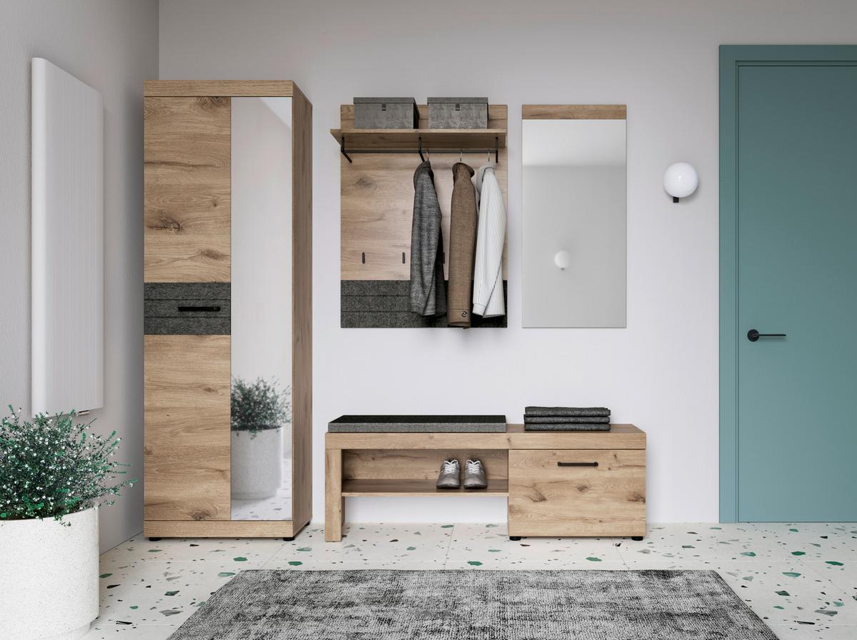 Panou cuier ROXY - gri închis/culoare lemn stejar, Design, material pe bază de lemn (80/107/31cm) - Modern Living