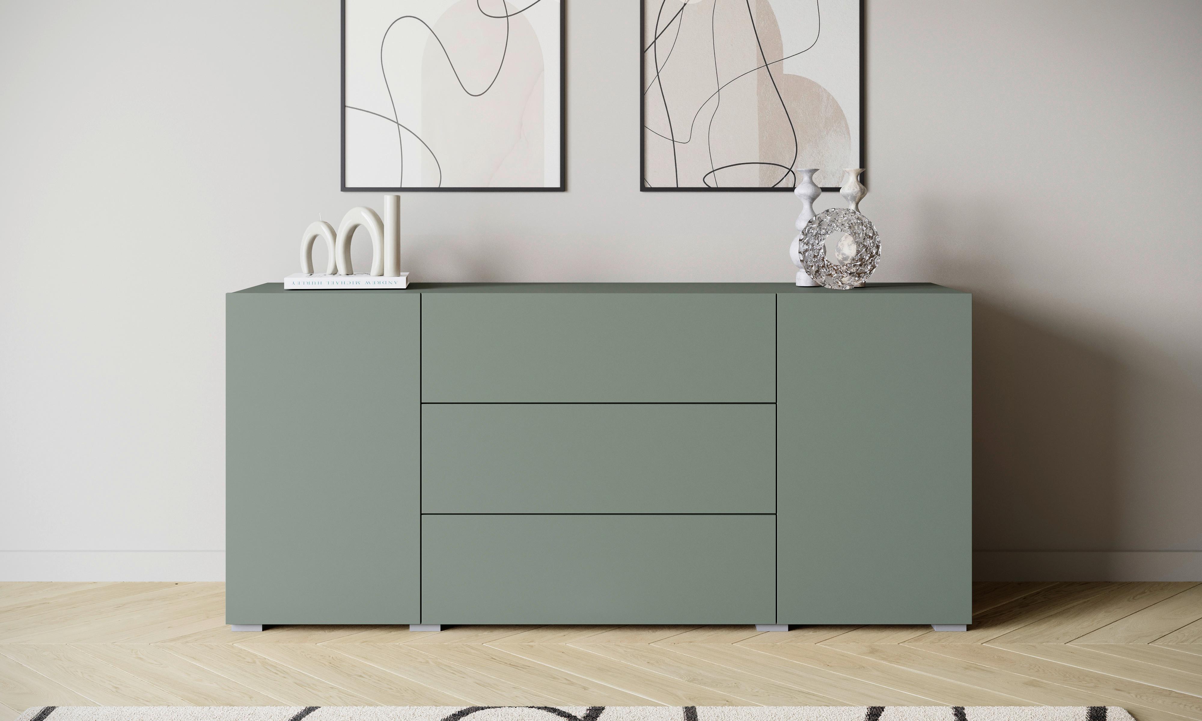 Sideboard 150cm Berlin 150 Salbeigrün - Salbeigrün/Grau, Design, Holzwerkstoff/Kunststoff (150/68/38,5cm) - P & B