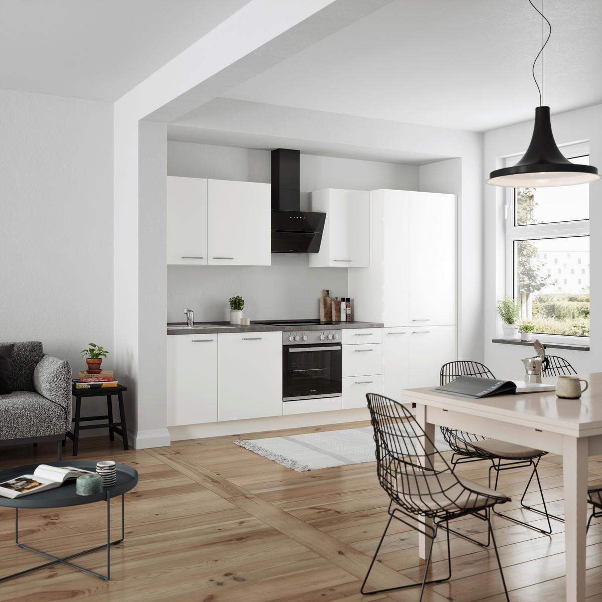 Küchenleerblock Touch High o. Geräte Weiß - Edelstahlfarben/Weiß, MODERN, Holzwerkstoff/Metall (300cm) - Nobilia