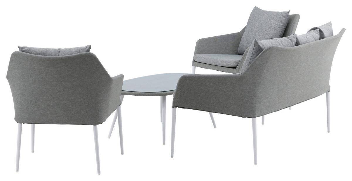 LOUNGEGARNITUR SPOGA - Weiß/Grau, KONVENTIONELL, Glas/Textil - Gardenson