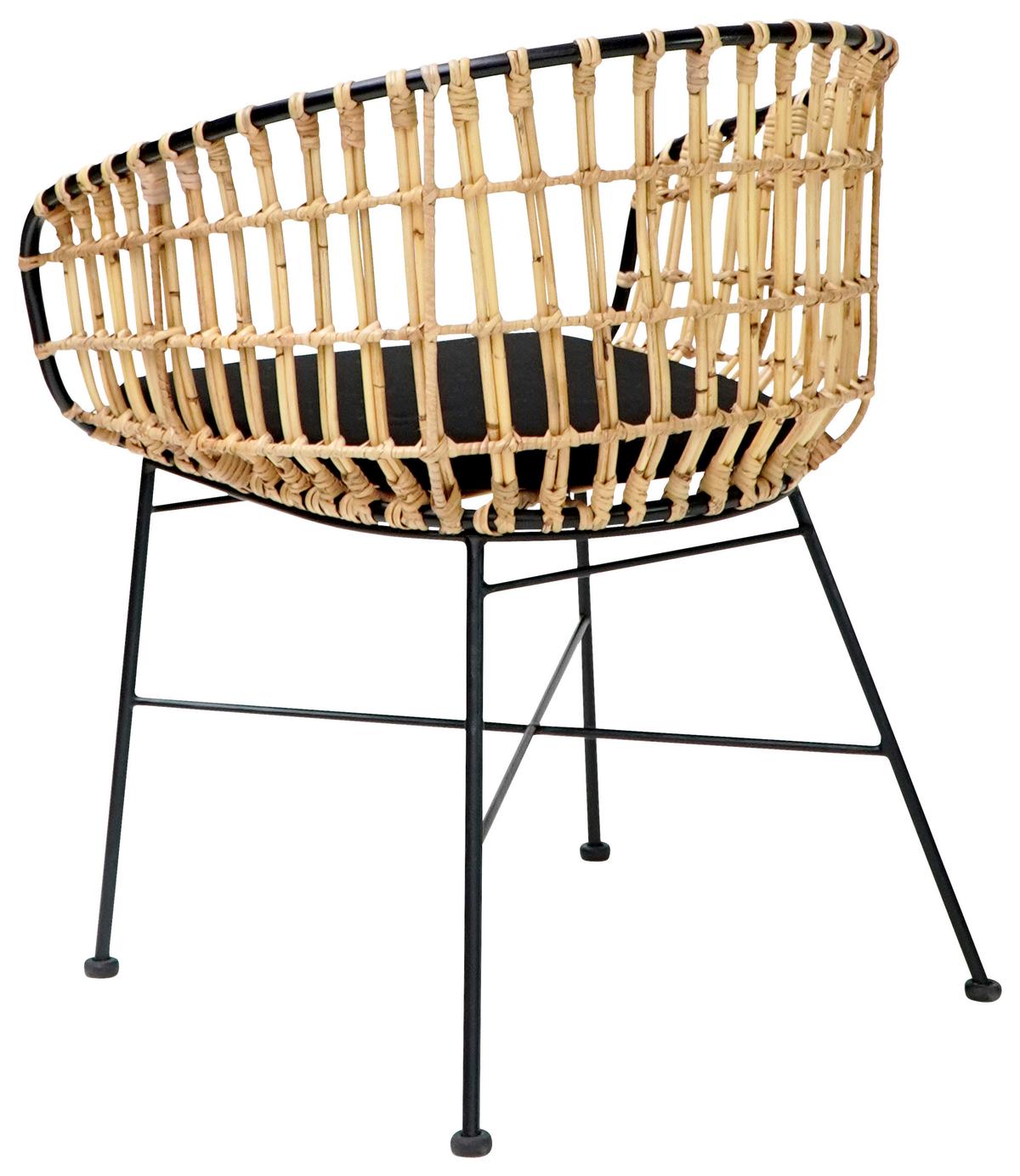 FOTEL RATTANOWY BEIRUT - kolor naturalny/czarny, Natur, materiały naturalne/metal (56/79/65cm) - Livetastic