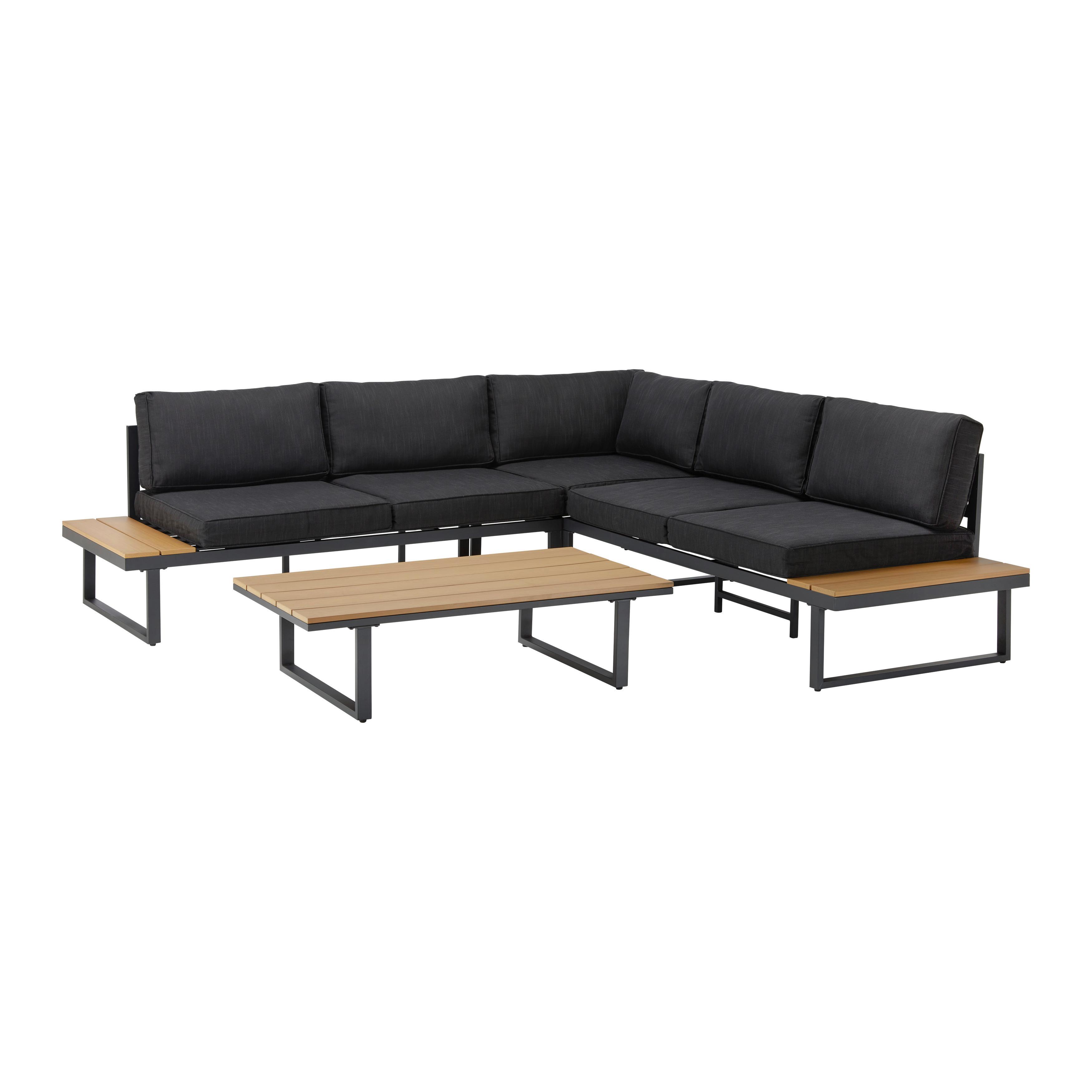 Loungegarnitur-Set Arianna Schwarz Metall/Outdoorstoff - Schwarz, MODERN, Kunststoff/Textil (228/74/74cm) - Bessagi Garden
