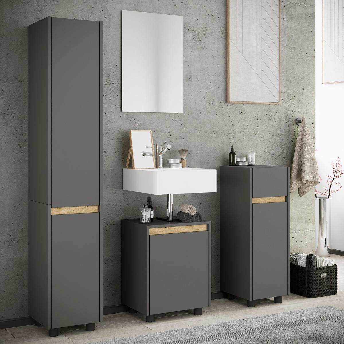 Badezimmer Cosila - Honigeiche/Anthrazit, Trend, Holzwerkstoff/Kunststoff (112cm) - MID.YOU