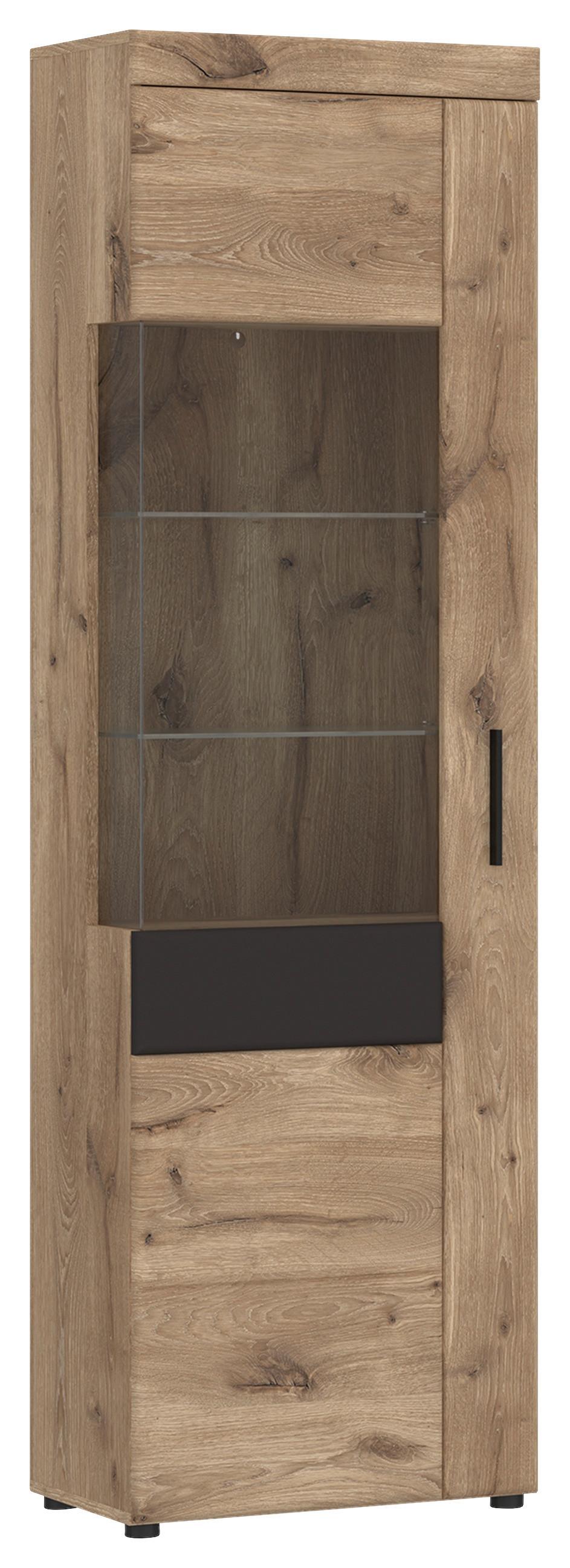 Vtrina Grano, Barva Hrasta, Temno Siva - temno siva/barve hrasta, Trend, umetna masa/steklo (58/195/37,4cm)