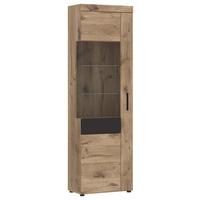 Vtrina Grano, Barva Hrasta, Temno Siva - temno siva/barve hrasta, Trend, umetna masa/steklo (58/195/37,4cm)