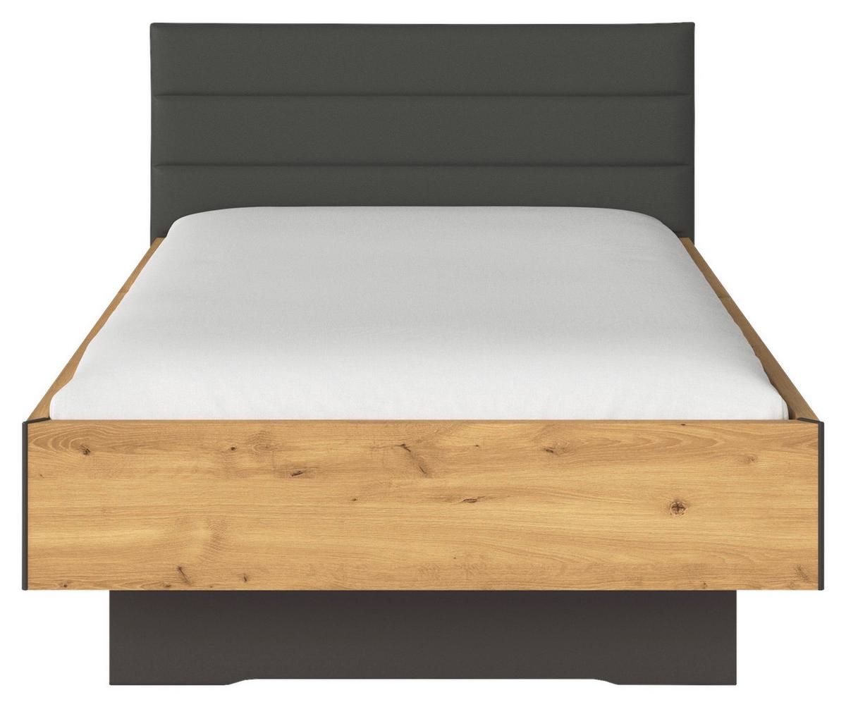 Postelja Endora, Barva Hrasta, Barva Grafita, 120x200 - temno siva/barve hrasta, Konvencionalno, leseni material/tekstil (120/200cm) - Xora