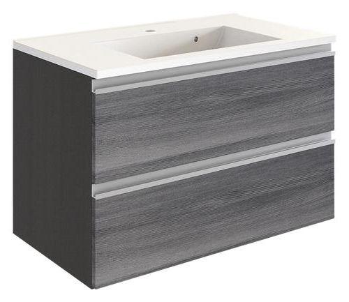 Waschtischkombi in Grau 'Arezzo' - Weiß/Silbereichenfarben, Basics, Holzwerkstoff/Stein (80cm) - Held