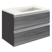 Waschtischkombi in Grau 'Arezzo' - Weiß/Silbereichenfarben, Basics, Holzwerkstoff/Stein (80cm) - Held