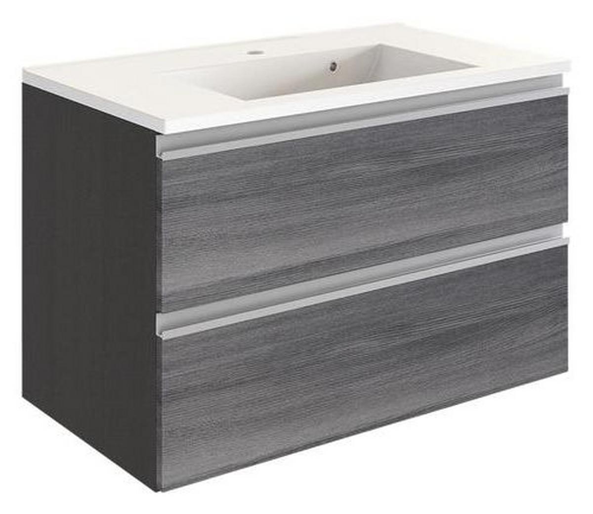 Waschtischkombi in Grau 'Arezzo' - Weiß/Silbereichenfarben, Basics, Holzwerkstoff/Stein (80cm) - Held