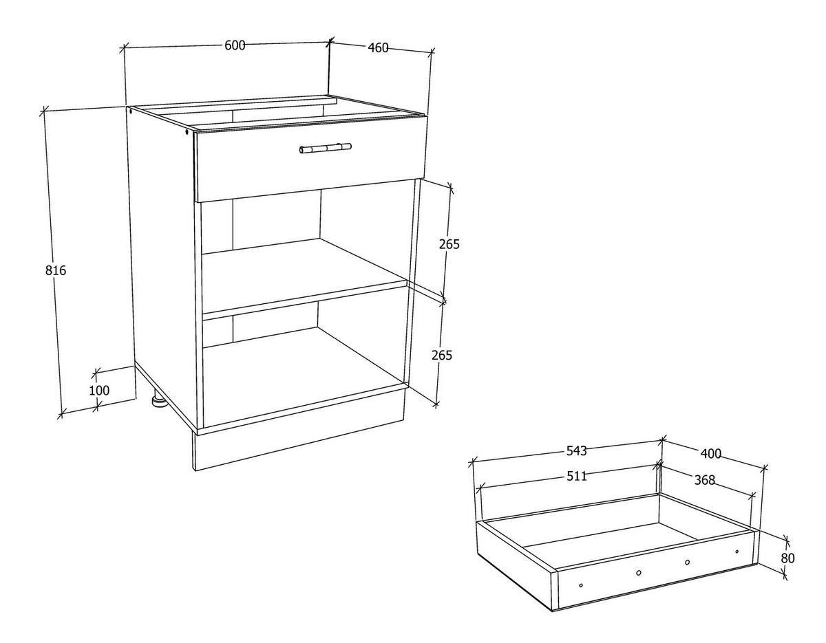 Kuhinjska Spodnja Omarica Esilo, Siva, Bela - bela/barve aluminija, Konvencionalno, kovina/leseni material (60/82/46cm) - MID.YOU