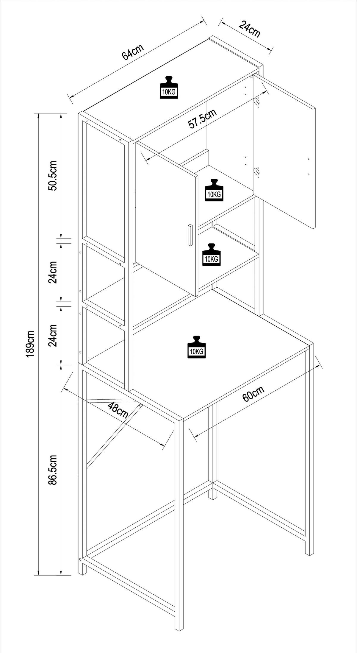 Waschmaschinenschrank Edino ca. 64x189x48 cm Eiche/Schwarz - Honigeiche/Schwarz, MODERN, Holzwerkstoff/Metall (64/189/48cm) - MID.YOU