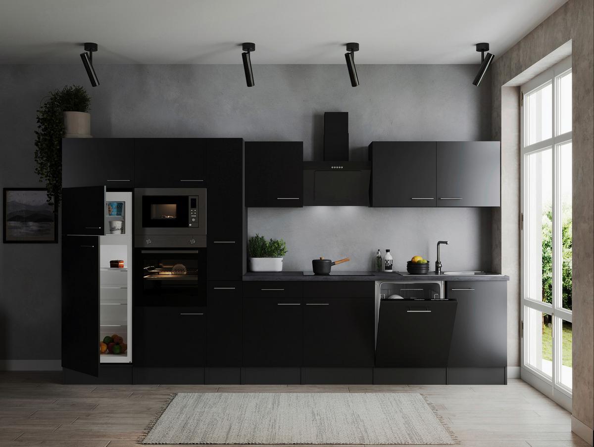 Kuhinjski Blok Z Aparati Oliver, 370cm - srebrne barve/črna, Design, kovina/leseni material (370cm) - Respekta