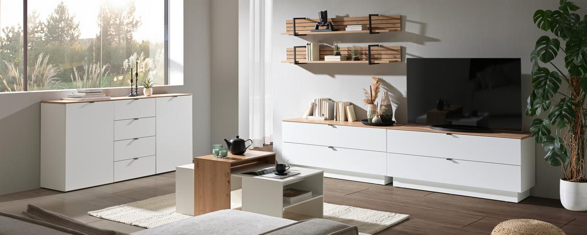 SZAFKA RTV DIANA   -HOM IN- - czarny/biały, Modern, materiał drewnopochodny/metal (140/62/44cm) - Hom`in