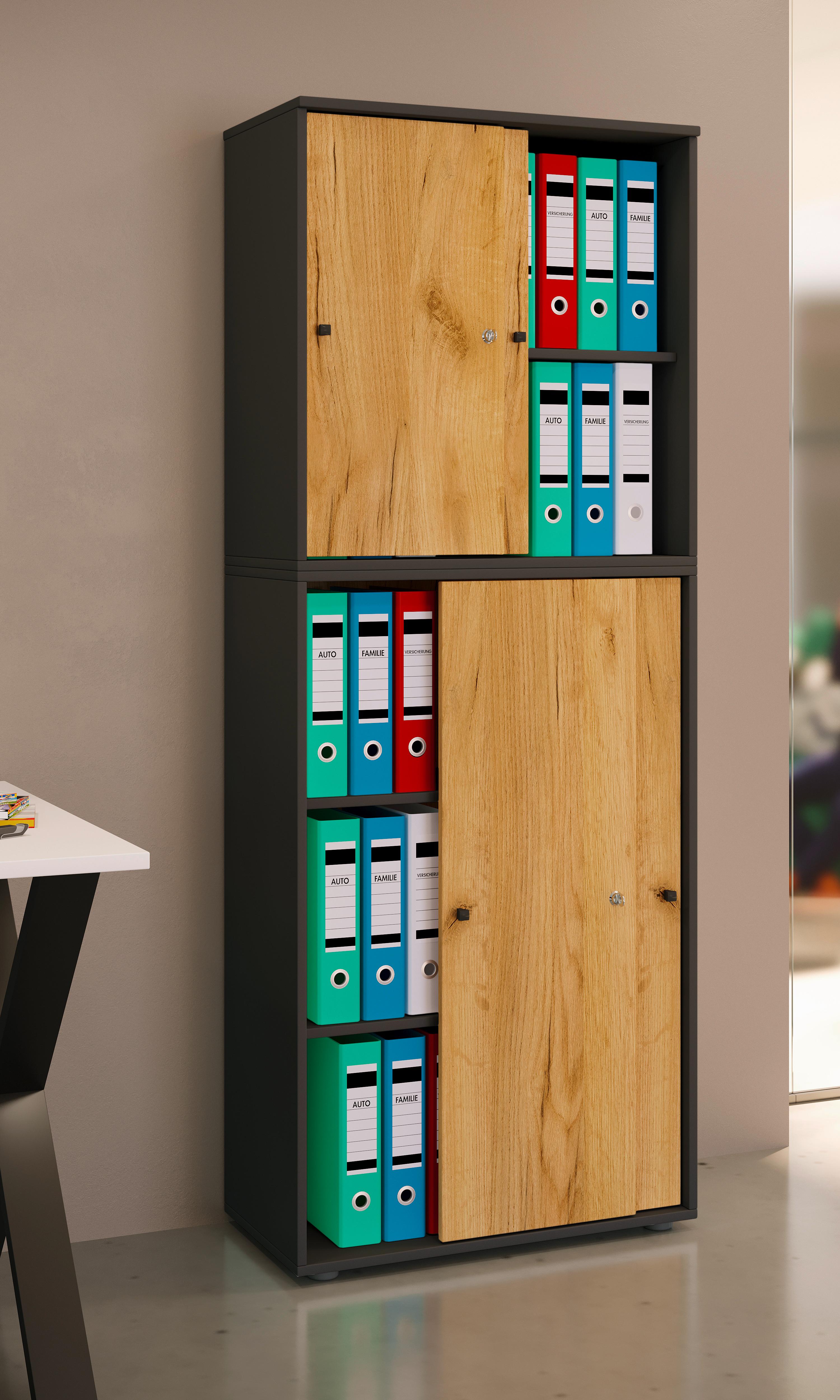 AKTENSCHRANK LONA XXL - Honigeiche/Anthrazit, Design, Holzwerkstoff (70/183/37cm) - MID.YOU