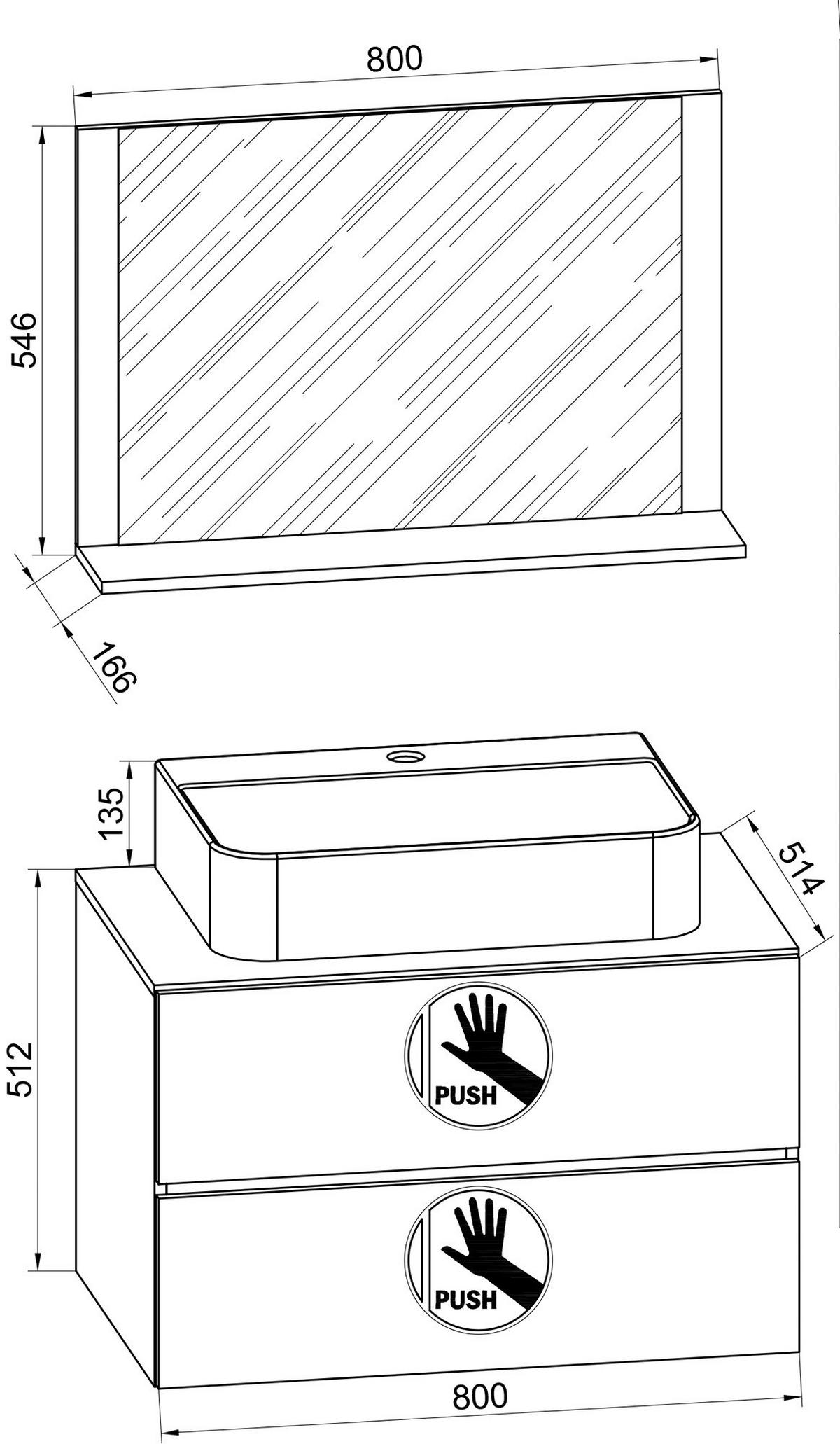 BADEZIMMER LENDAS BL M - Honigeiche/Weiss, Modern, Glas/Keramik (81cm) - MID.YOU