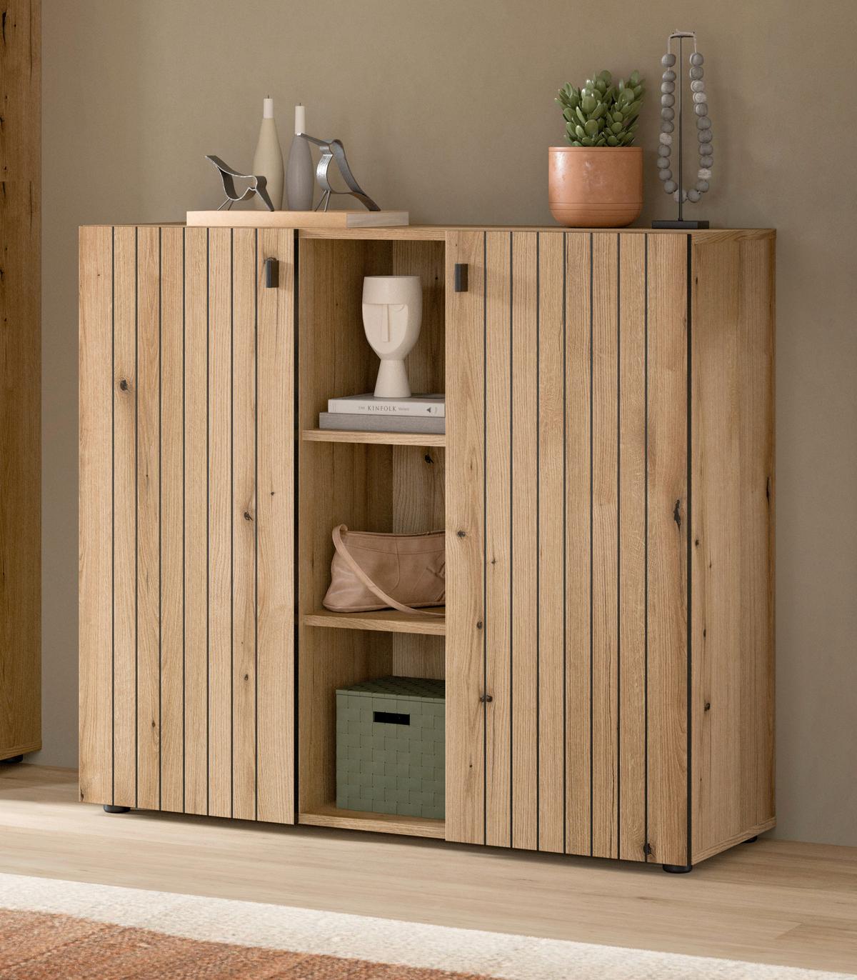 KOMMODE STATION - Eichefarben/Schwarz, Design, Holzwerkstoff/Kunststoff (106/96/37cm) - MID.YOU