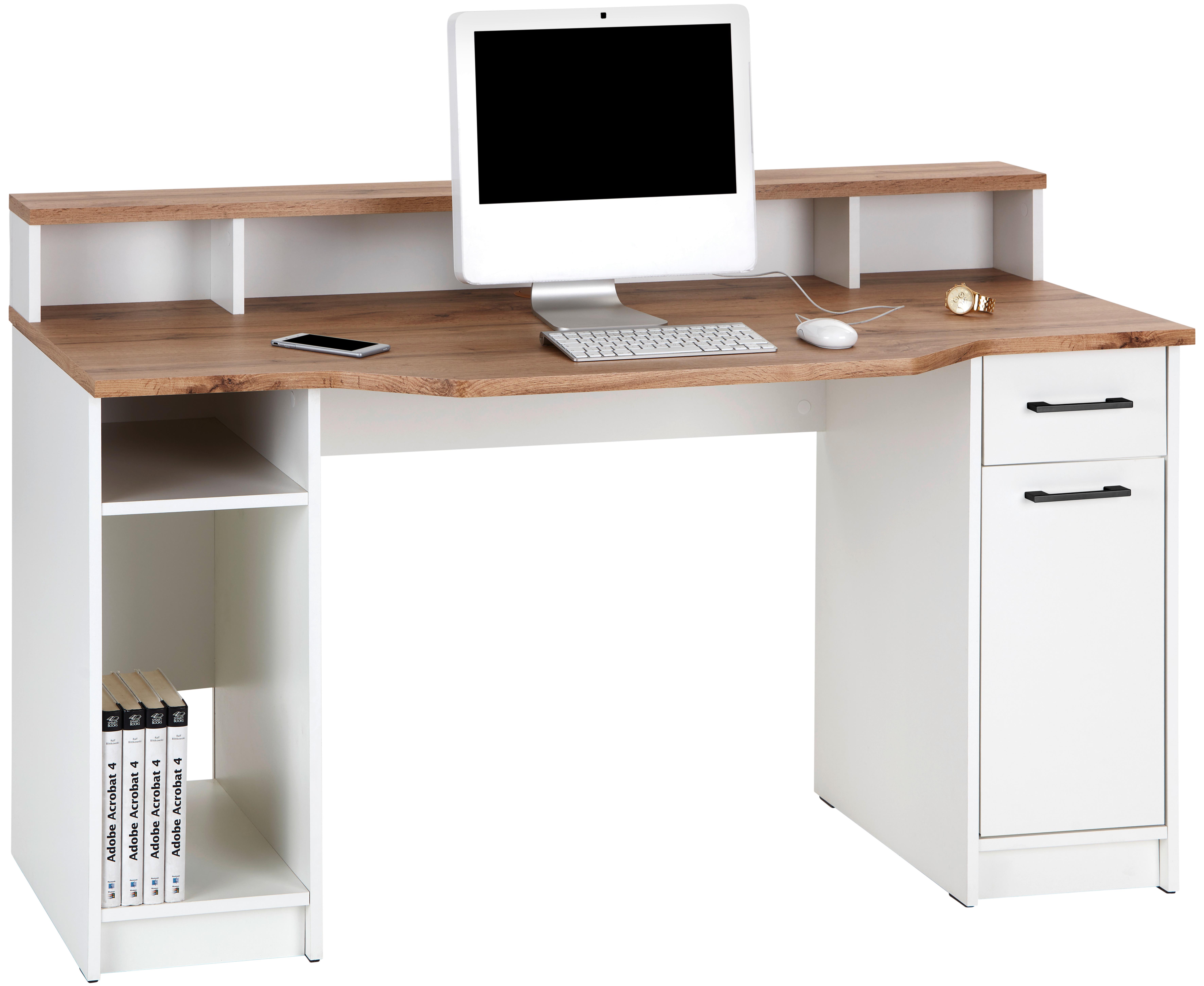 Masa de scris TOBI MX 166 - alb/culoare lemn stejar, Modern, material pe bază de lemn (150/91/68cm) - Modern Living