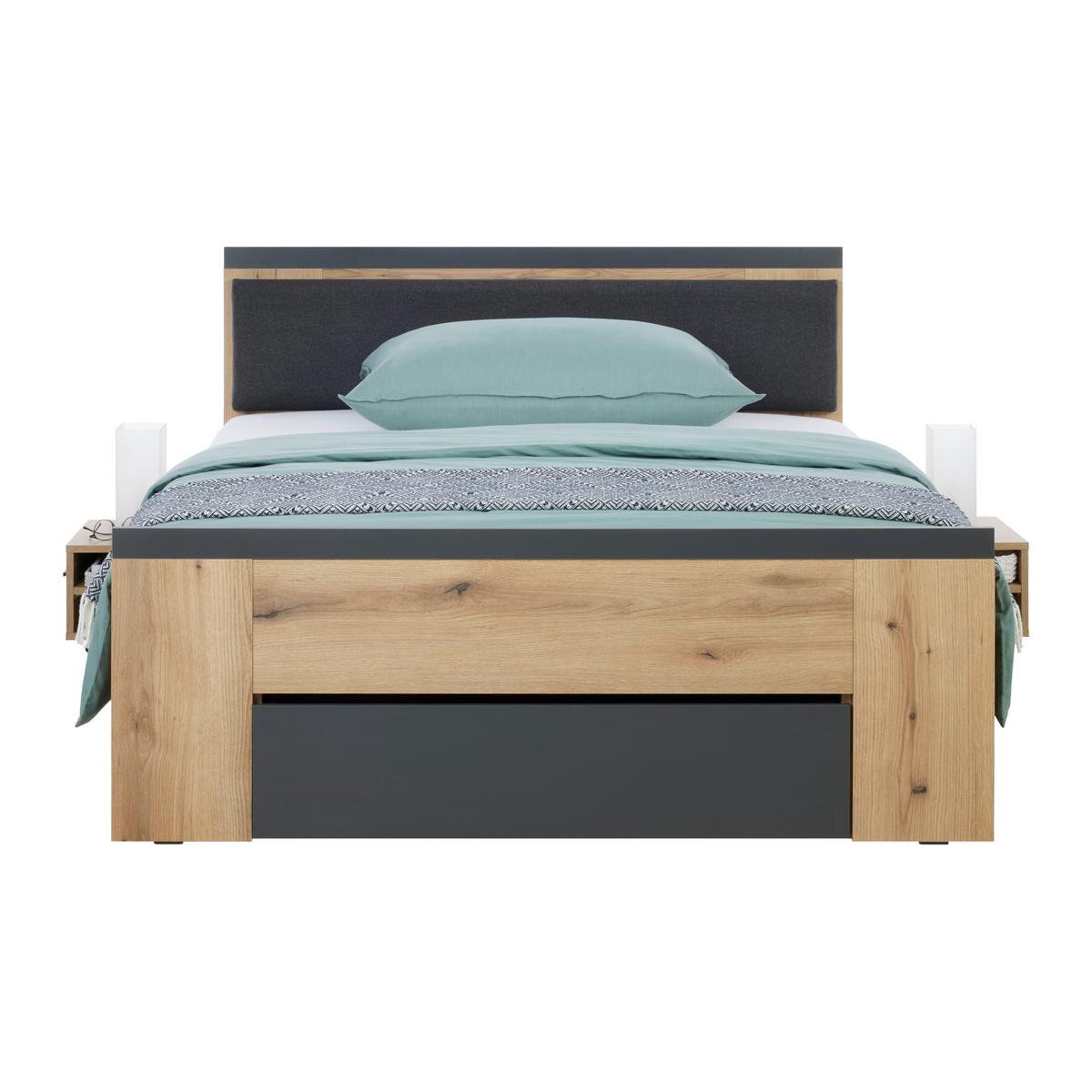 Bett Cadix Anthrazit/Eichefarben - Eichefarben/Anthrazit, KONVENTIONELL, Holzwerkstoff (140/200cm) - Mömax