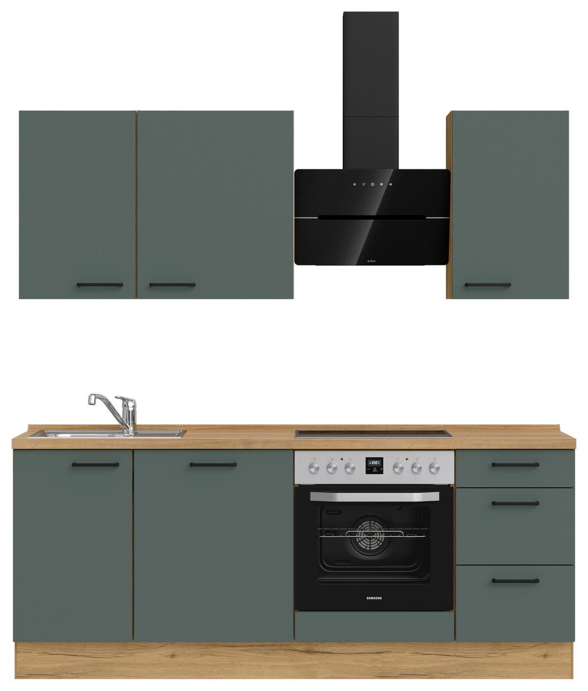 Küchenblock Easytouch High m. Geräten Dunkelgrün - Dunkelgrün/Eichefarben, MODERN, Holzwerkstoff/Metall (210cm) - Nobilia