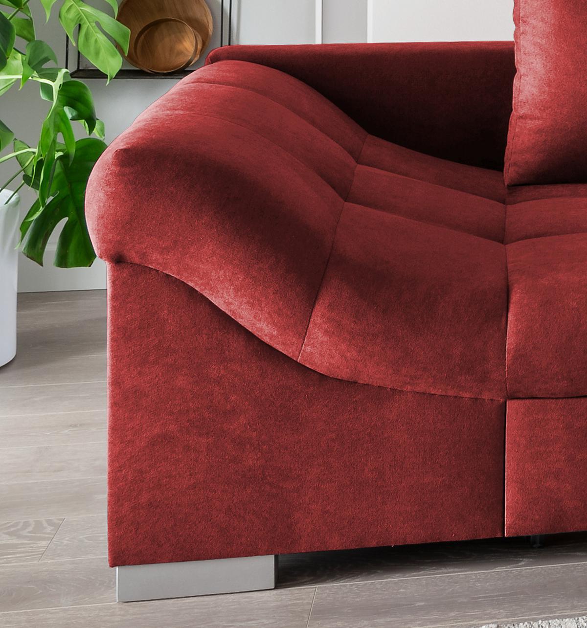 Wohnlandschaft Alvito Rot Nylon/Mikrofaser - Rot/Silberfarben, Design, Holz/Textil (298/202cm) - MID.YOU