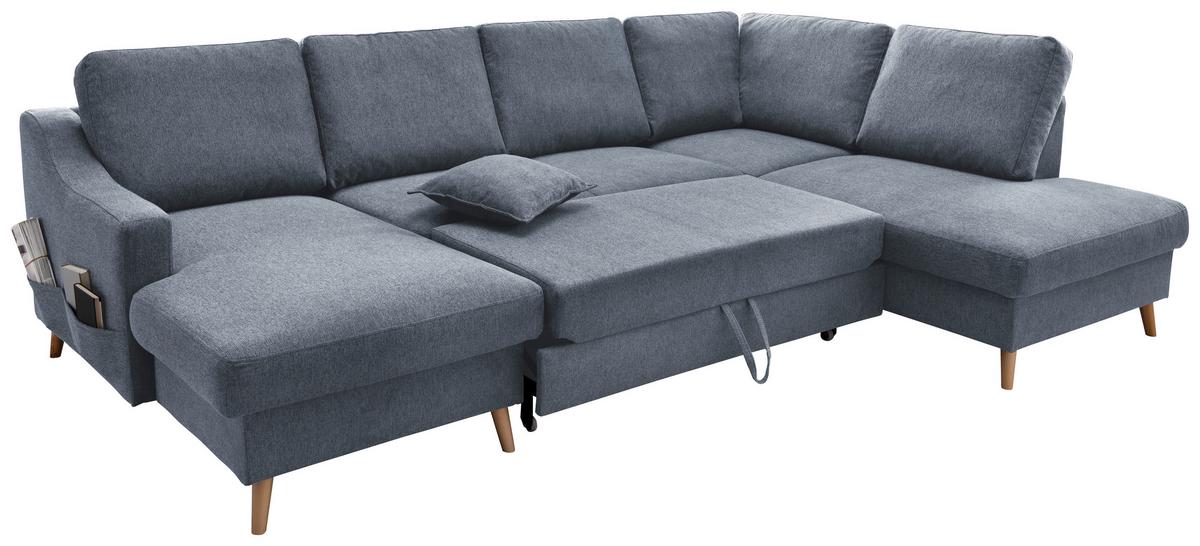Wohnlandschaft Valentina Blau Struktur - Blau/Naturfarben, KONVENTIONELL, Holz/Textil (150/301/200cm) - P & B