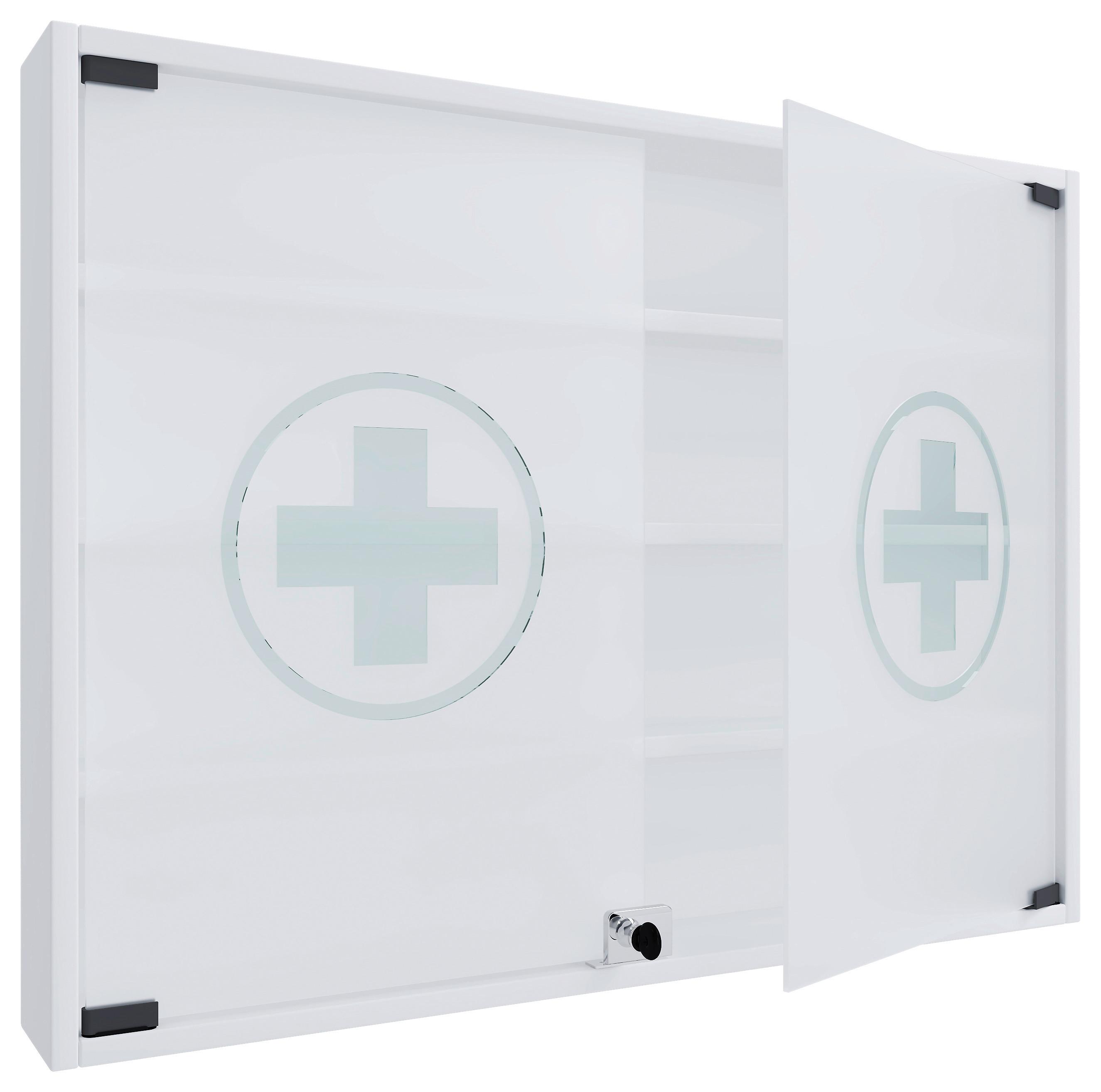 Medizinschrank Hustila L ca. 80x60 cm Weiß - Weiß, MODERN, Glas/Holzwerkstoff (80/60/10cm) - MID.YOU