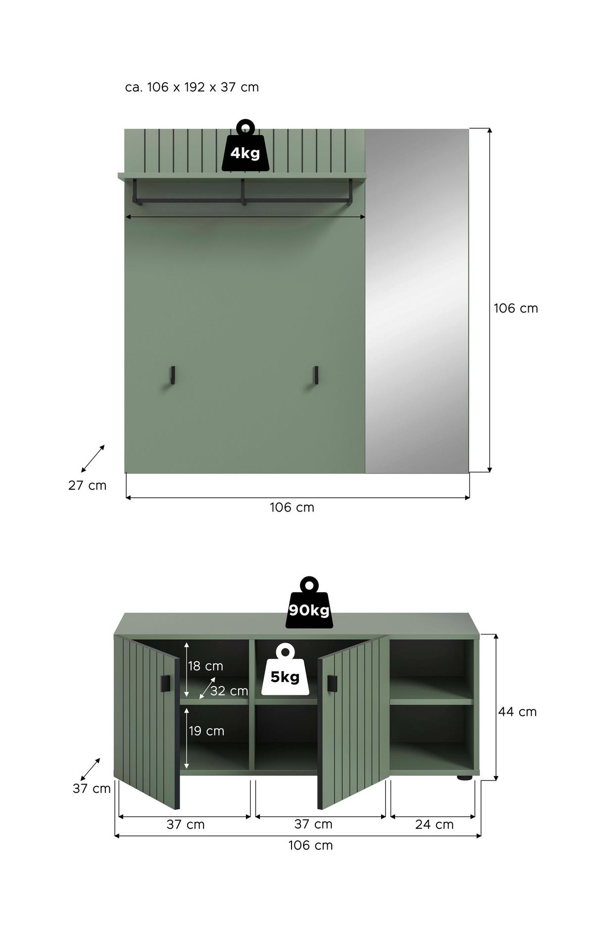 Predsoba Station, Sivozelena, 2-Delna - sivozelena, Design, leseni material (106/192/37cm) - MID.YOU