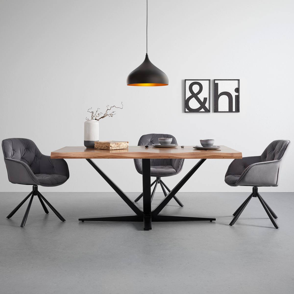 Esstisch Vector Akaziefarben Echtholz ca. 180x90x76cm - Schwarz/Akaziefarben, MODERN, Holz/Metall (180/76/80cm) - Zandiara
