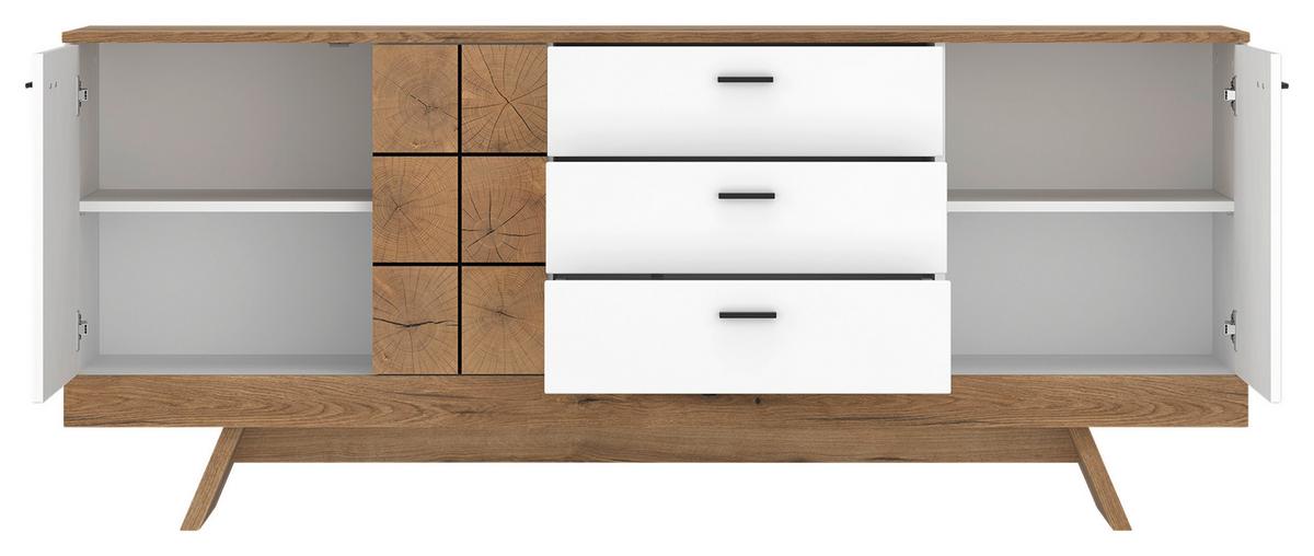 Comodă ORETA - alb/culoare lemn stejar, Modern, material pe bază de lemn (184/78,4/40cm) - Modern Living