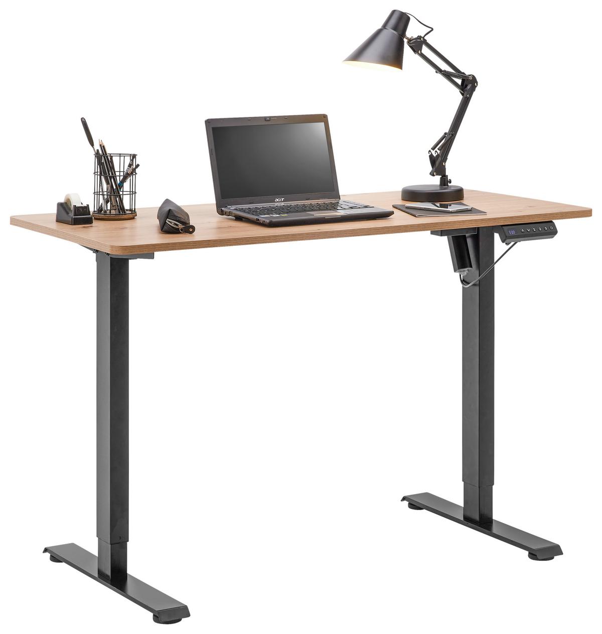 Schreibtisch Emil II Schwarz/Eiche Artisan - Schwarz/Eiche Artisan, MODERN, Holzwerkstoff/Metall (120/72-118/60cm) - Mömax