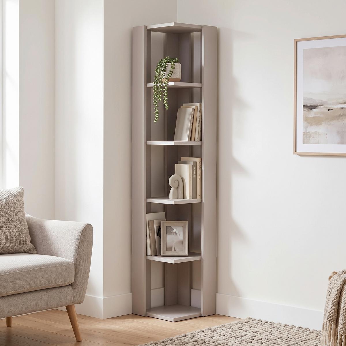 Eckregal NATI Beige ca. 34x161x34 cm - Beige, Design, Holzwerkstoff (34/161/34cm) - Livetastic