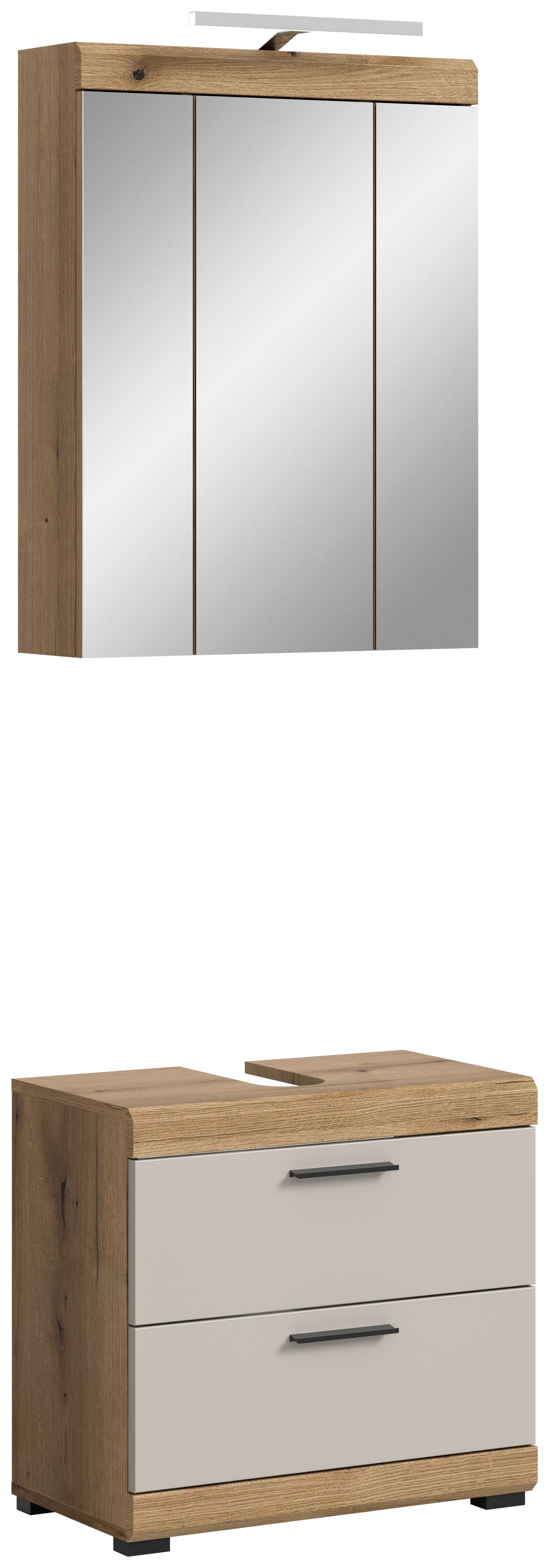 Badezimmer Scout 2-tlg. mit LED ca. 60 cm Kaschmir - Kaschmir/Schwarz, MODERN, Glas/Holzwerkstoff (60cm) - MID.YOU