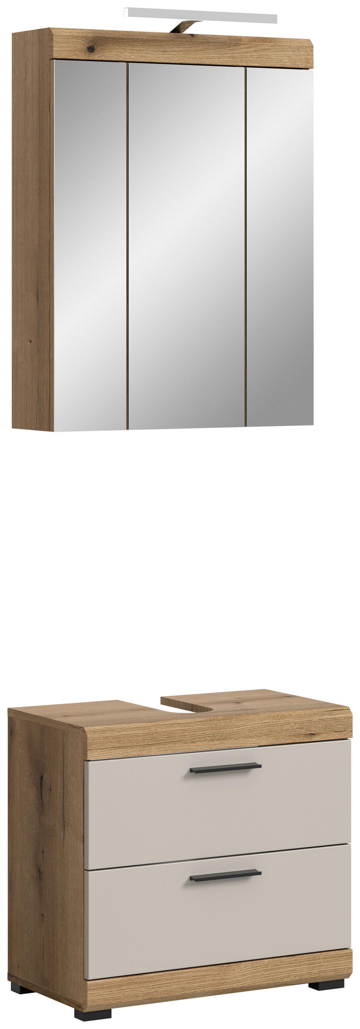 Badezimmer Scout 2-tlg. mit LED ca. 60 cm Kaschmir - Kaschmir/Schwarz, MODERN, Glas/Holzwerkstoff (60cm) - MID.YOU