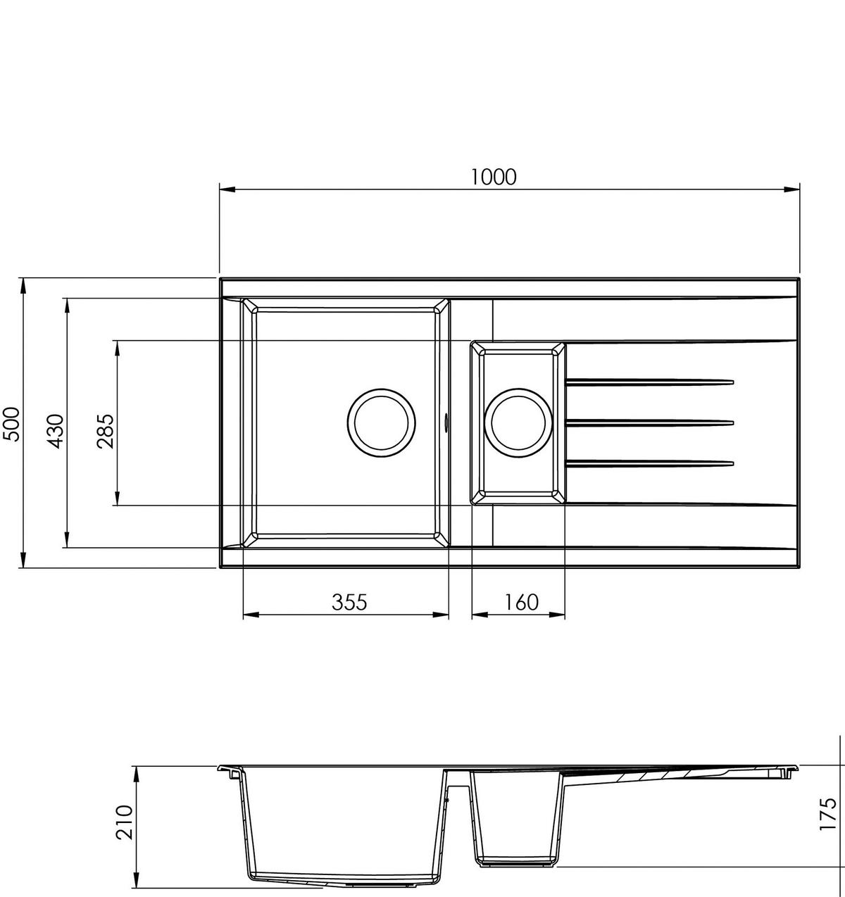 Einbauspüle Houston ca. 100x21x50 cm Schwarz - Schwarz, Trend, Glas/Kunststoff (100/21/50cm) - Respekta