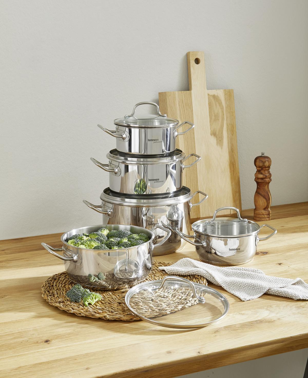ZESTAW GARNKÓW PALMA - kolor stalowy/przejrzysty, Basics, metal/szkło - Homeware Profession.