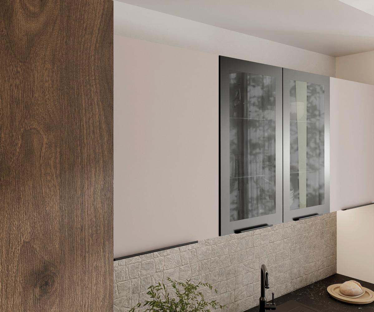 Blok Kuhinja Monza/arona - kašmir/boja orahovog drveta, Moderno, staklo/metal (260/210/60cm) - Modern Living