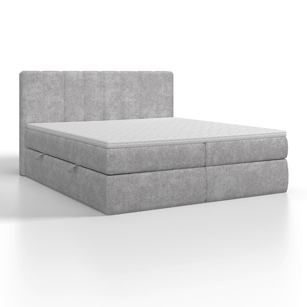 Boxbett Mala ca. 180x200 cm Hellgrau mit Topper - Hellgrau/Schwarz, MODERN, Holz/Holzwerkstoff (180/200cm) - Bessagi Home