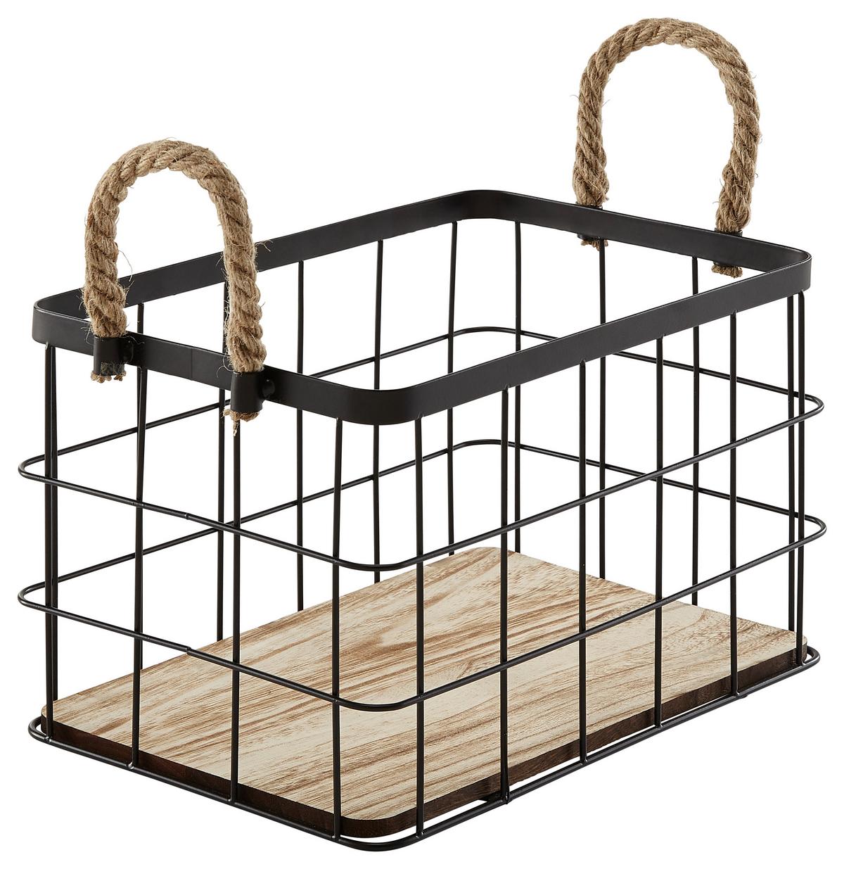 Korb Matt S Naturfarben/Schwarz - Schwarz/Naturfarben, ROMANTIK / LANDHAUS, Holz/Metall (31/21/19cm) - Mömax