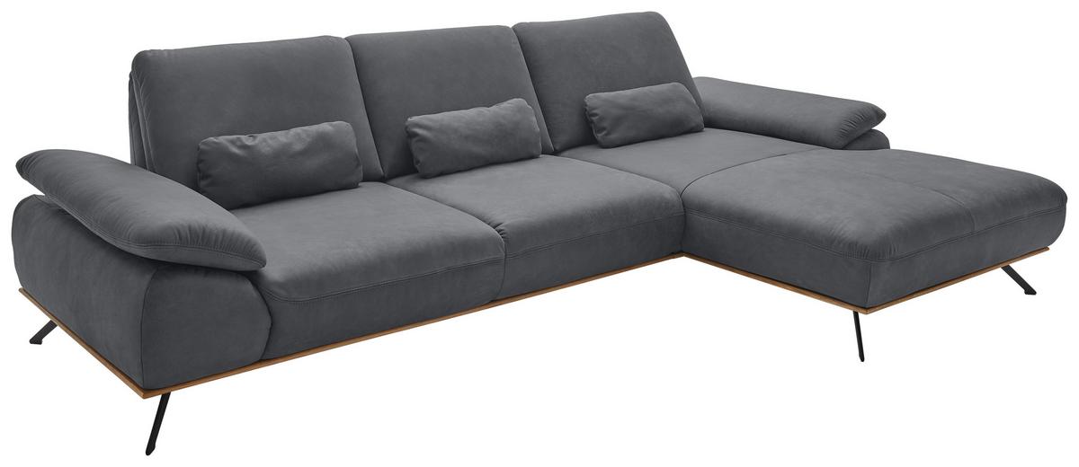 Wohnlandschaft Erling Graphitfarben - Beige/Graphitfarben, MODERN, Leder/Metall (322/89/187cm) - Premium Living