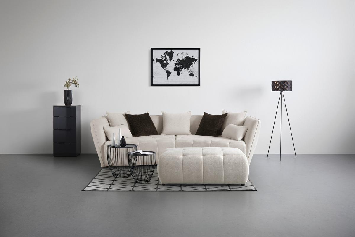 Hocker Sofi Ecru - Creme/Schwarz, Modern, Textil (128/48/70cm) - Premium Living