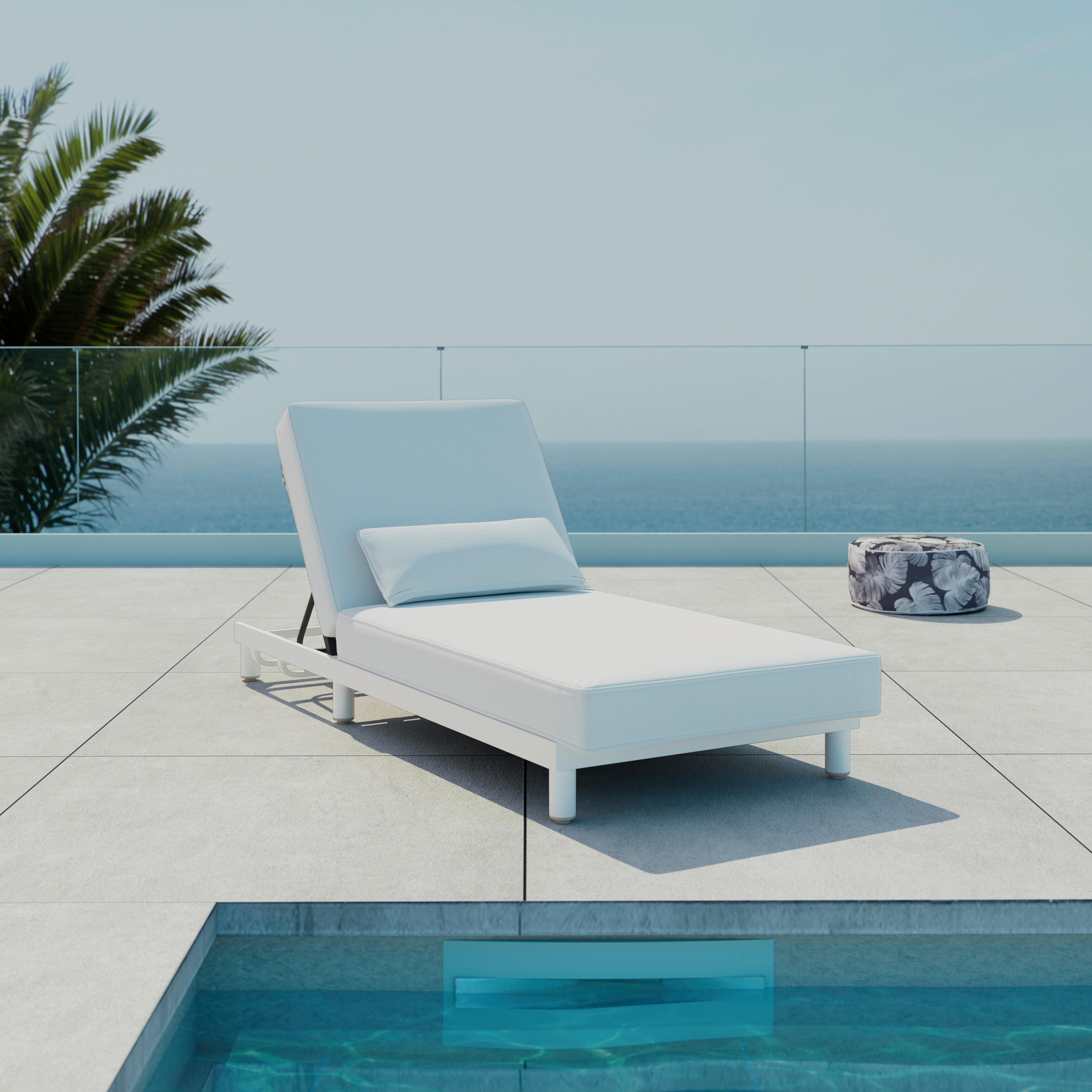 Gartenliege Marina Weiß Outdoorstoff/Metall +Abdeckung - Weiß, MODERN, Textil/Metall (195/30/84cm) - Bessagi Garden